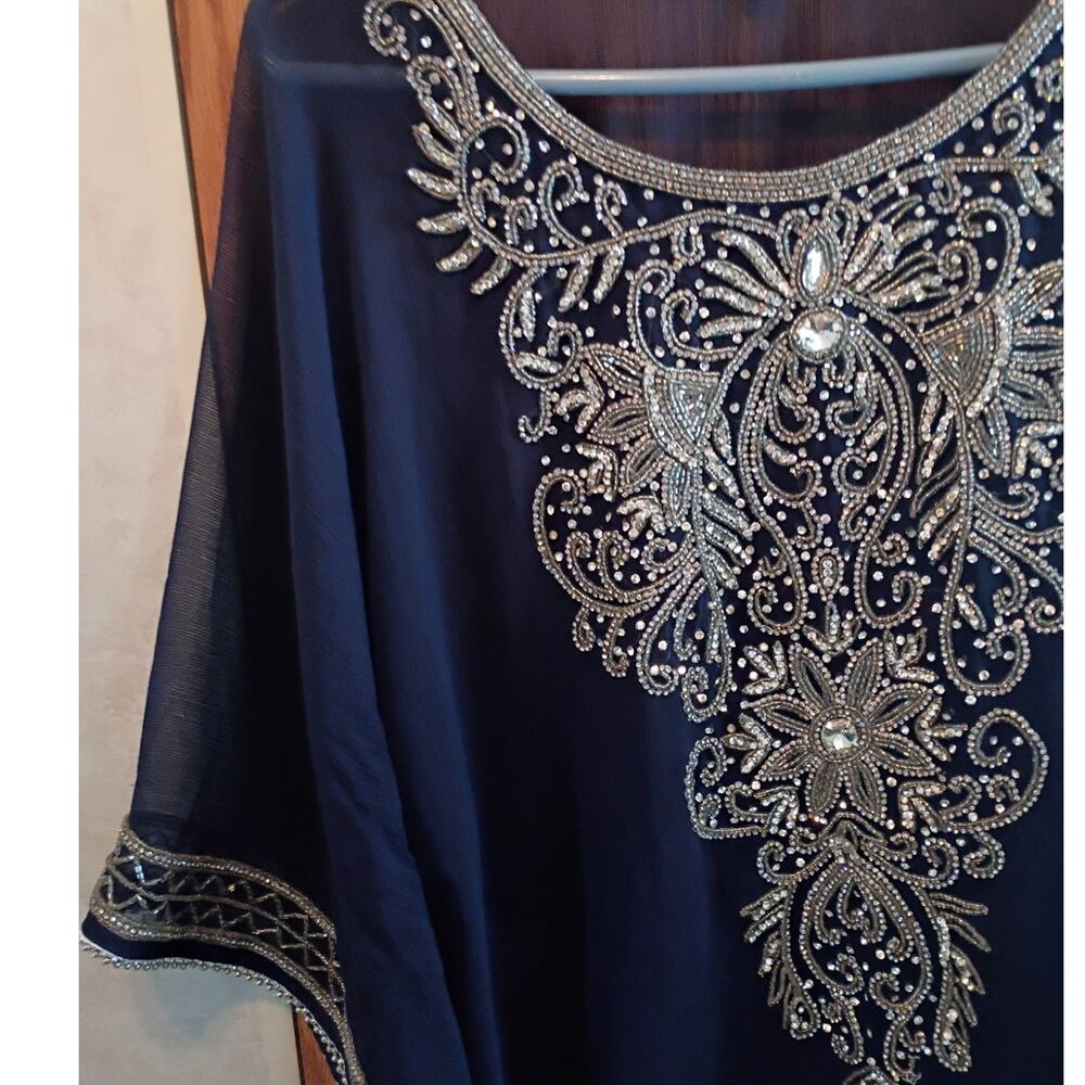 Hand Beaded Indian Kaftan Robe One Size Floor Length Sheer Statement Caftan - Picture 4 of 13